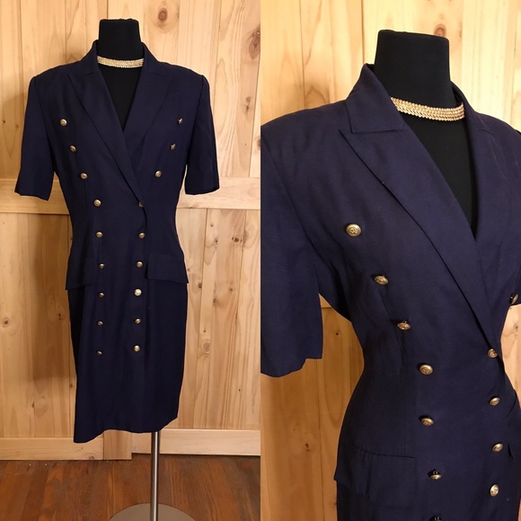 Vintage double breasted navy Albert Nipon dress - Picture 11 of 14